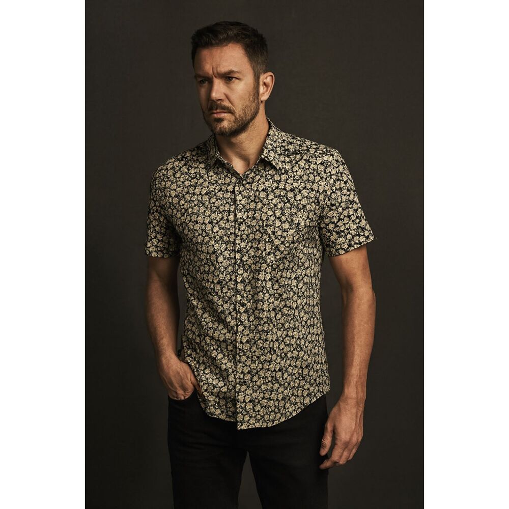 John Varvatos Star USA Floral Shirt Sleeve Button Up Shirt Top  Mens Size Small